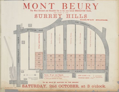 Mont Beury, Surrey Hills [Auction notice], 1886