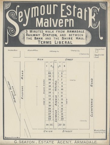 Seymour Estate Malvern [Land sale notice], 1880–90