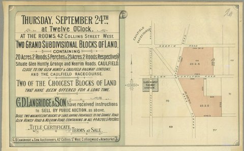 Two grand subdivisional blocks of land....Caulfield [Auction notices], 1880–90