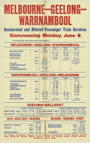 Melbourne - Geelong - Warrnambool accelerated and altered passenger train services commencing Monday June 6, 1935–42