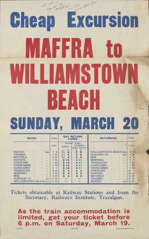 Cheap excursion Maffra to Williamstown Beach - Sunday March 20, 1935–42