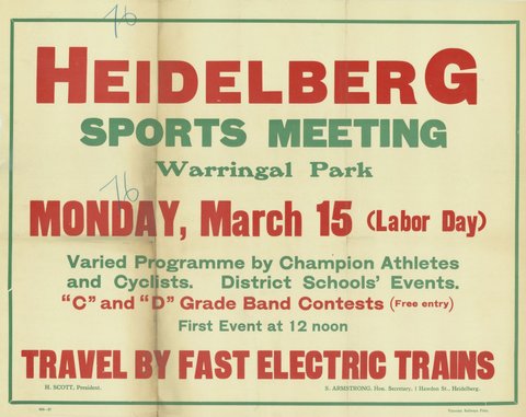 Heidelberg sports meeting - Warringal Park - Monday March 15 (Labor Day), 1935–42