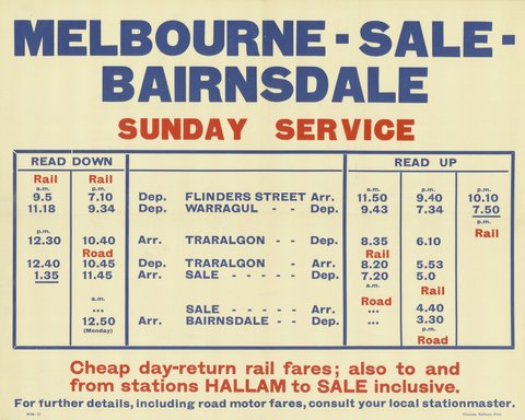 Melbourne-Sale-Bairnsdale Sunday service, 1935–42