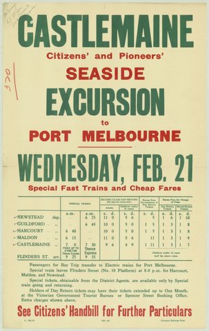 Castlemaine citizens' and pioneers' seaside excursion to Port Melbourne Wednesday Feb 21, 1935–42