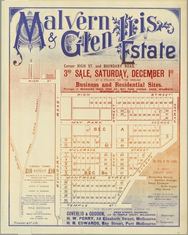 Malvern & Glen Iris Estate [Auction notice], 1883