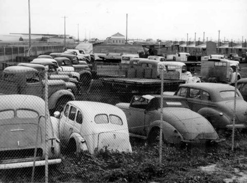 Dump of cars & trucks in a paddock at Maribyrnong, c. 1946