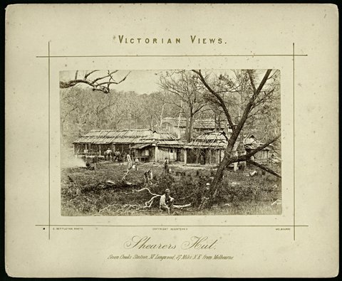 Shearers Hut. Seven Creeks Station. M Longwood. 27 Miles N.E. from Melbourne, 1855–1902