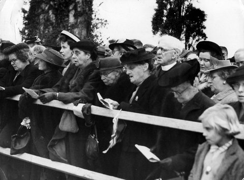 V-E Day celebration at Shrine of Remembrance, Melbourne, Victoria, c. 1945