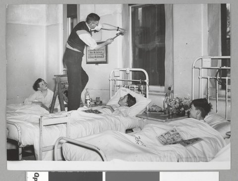 Blackout preparations in Melbourne during World War II - Prince Henry's hospital being prepared, c. 1941