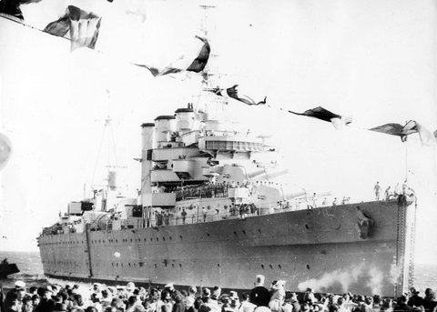 H.M.A.S Australia arriving in Melbourne port, 1943–49