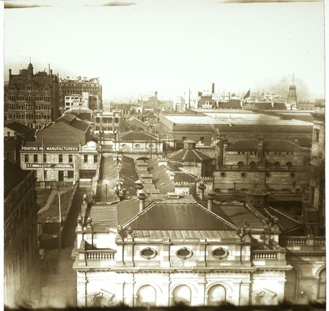 View over roof tops of Russell Street, Melbourne, 1880–1938
