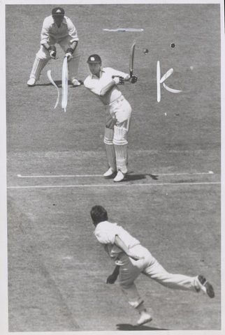 Len Hutton batting during the 5th Test Match played at the Melbourne Cricket Ground, 1951