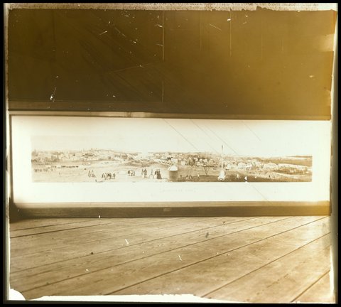 Photograph of a framed drawing of Melbourne in 1853