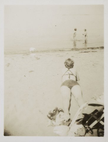 At St. Kilda, 9 months, 1945 Albert Tucker, Joy Hester and Sweeney Tucker on the beach, St. Kilda