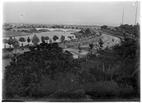 Elevated view of the Morell Bridge over the Yarra River, South Yarra, Victoria, 1900?