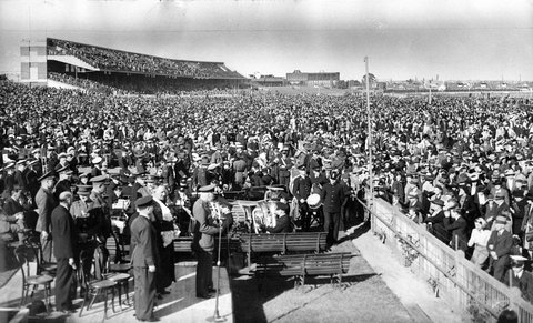 Military ceremony at Caulfield racecourse, c. 1941