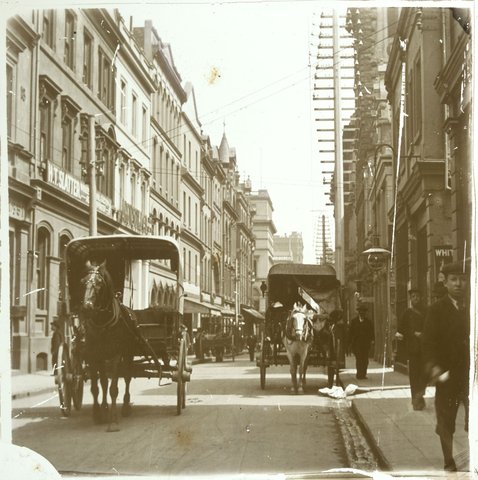 Horse drawn vehicles in Little Collins Street, Melbourne, 1880–1938