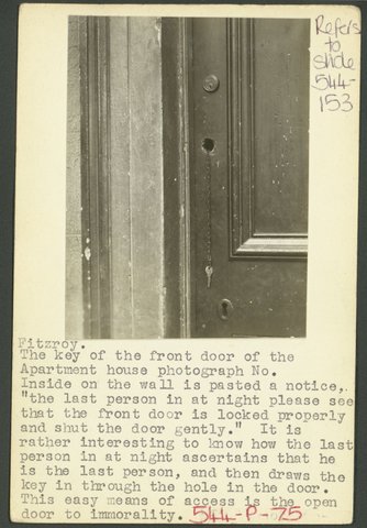 Fitzroy. The key of the front door of the apartment house, c. 1935