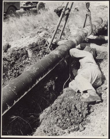 "Construction of 36-mile oil pipeline, running underground from the Shell Refinery at Corio to the Company's Newport installation", 1953?