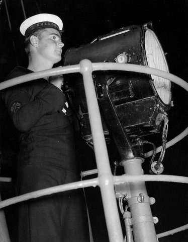 Sequence of events with the Port Phillip Examination Service as they check ships coming into Port Phillip Bay, c. 1940