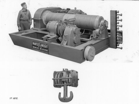 Marfleet and Weight Pty Ltd Melbourne factory interior showing machinery and male operator, c. 1944