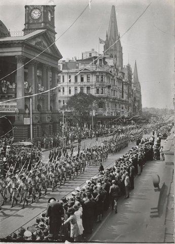 Australian soldiers marching in the streets of Melbourne, 1939–45