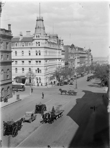 Five storey building on the corner of Bourke and William Streets, Melbourne, 1910–30