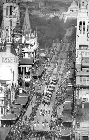 Australian soldiers marching in the streets of Melbourne, 1939–45
