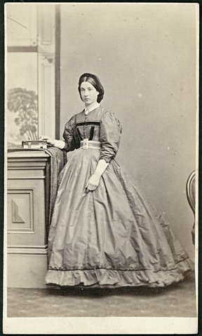 Studio portrait of unidentified woman in Melbourne, Victoria, 1865–69