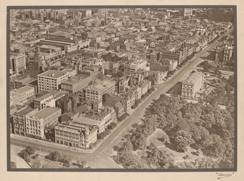 City of Melbourne from above the corner of Flinders and Spring Streets, 1927–28