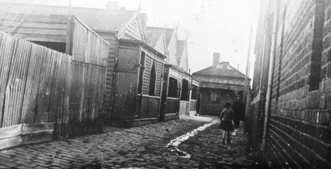 Port Melb. [i. e. Melbourne]. Church St. facing wall of Methodist church, c. 1935