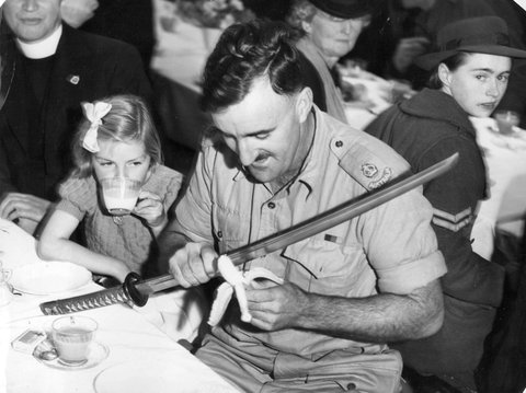 Major H. G. Creiner at a function in Melbourne after returning from a prisoner of war camp, c. 1945