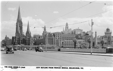 CITY SKYLINE FROM PRINCES BRIDGE, MELBOURNE, VIC, 1920–54