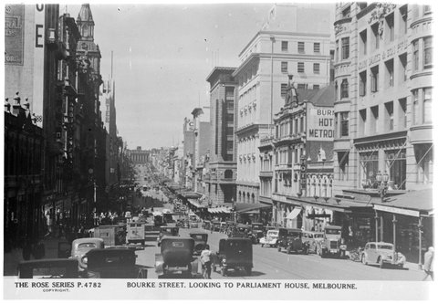 BOURKE STREET, LOOKING TO PARLIAMENT HOUSE, MELBOURNE, 1920–54
