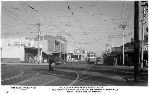 Balaclava Junction, Caulfield, Vic. This Junction Is Unique - As It Is The Only Junction In Australia Where Trams Turn All Directions, 1940–54