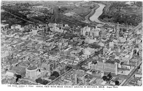 AERIAL VIEW WITH MELB. CRICKET GROUND IN DISTANCE, MELB. [i.e. Melbourne, Vic.], 1920–54