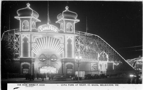 LUNA PARK AT NIGHT, ST. KILDA, MELBOURNE, VIC, 1920–54