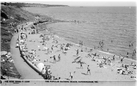 THE POPULAR BATHING BEACH, SANDRINGHAM, VIC, 1920–54