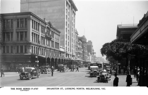 SWANSTON ST., LOOKING NORTH, MELBOURNE, VIC, 1920–54