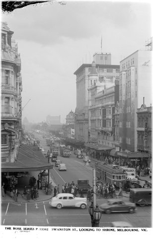SWANSTON ST., LOOKING TO SHRINE, MELBOURNE, VIC, 1920–54