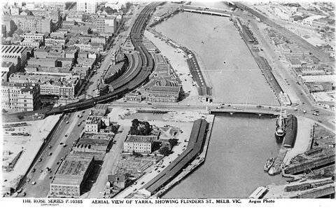 AERIAL VIEW OF YARRA, SHOWING FLINDERS ST., MELB. [i.e. Melbourne] VIC, 1920–54