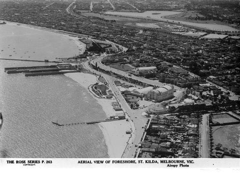 Aerial view of foreshore, St. Kilda, Melbourne, Vic, 1920–54