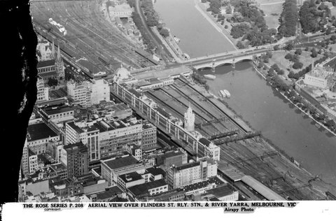 Aerial View Over Flinders St. Rly Stn. I.E. Railway Station, & River Yarra, Melbourne, Vic, 1920–54