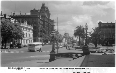 SPRING ST. FROM THE TREASURY STEPS, MELBOURNE, VIC, 1920–54