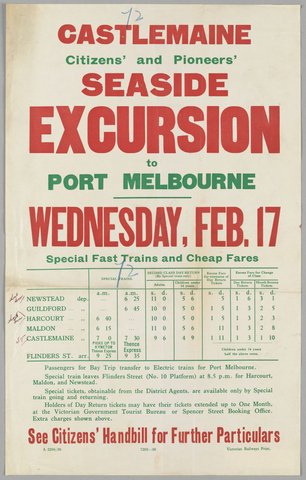 Castlemaine citizens' and pioneers' seaside excursion to Port Melbourne Wednesday Feb. 17, 1935–42