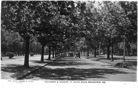 SHUNSHINE [i.e. sunshine] & SHADOW, ST. KILDA ROAD, MELBOURNE, VIC, 1920–54