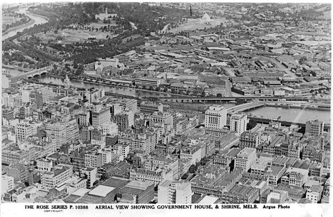 AERIAL VIEW SHOWING GOVERNMENT HOUSE, & SHRINE, MELB. [i.e. Melbourne], 1920–54
