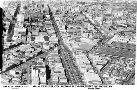 Aerial View Over City, Showing Elizabeth Street, Melbourne, Vic, 1920–54