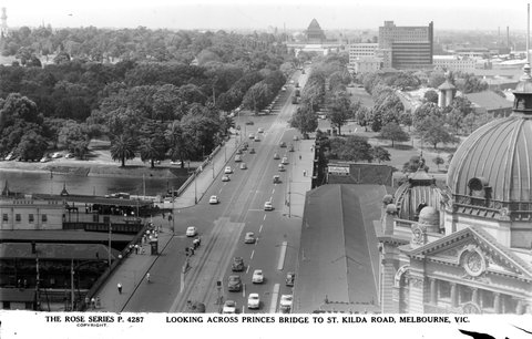 LOOKING ACROSS PRINCES BRIDGE TO ST. KILDA ROAD, MELBOURNE, VIC, 1920–54