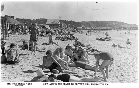 VIEW ALONG THE BEACH TO OLIVER'S HILL, FRANKSTON, VIC, 1920–54